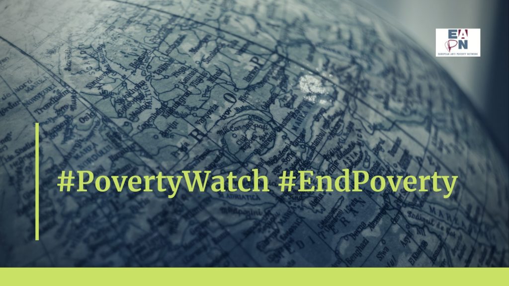 Kartta, jonka päälle upotettu teksti #PovertyWatch #EndPoverty