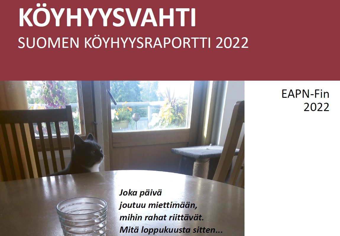 Köyhyysvahti-raportin kansi kissa istuu pöydän ääressä